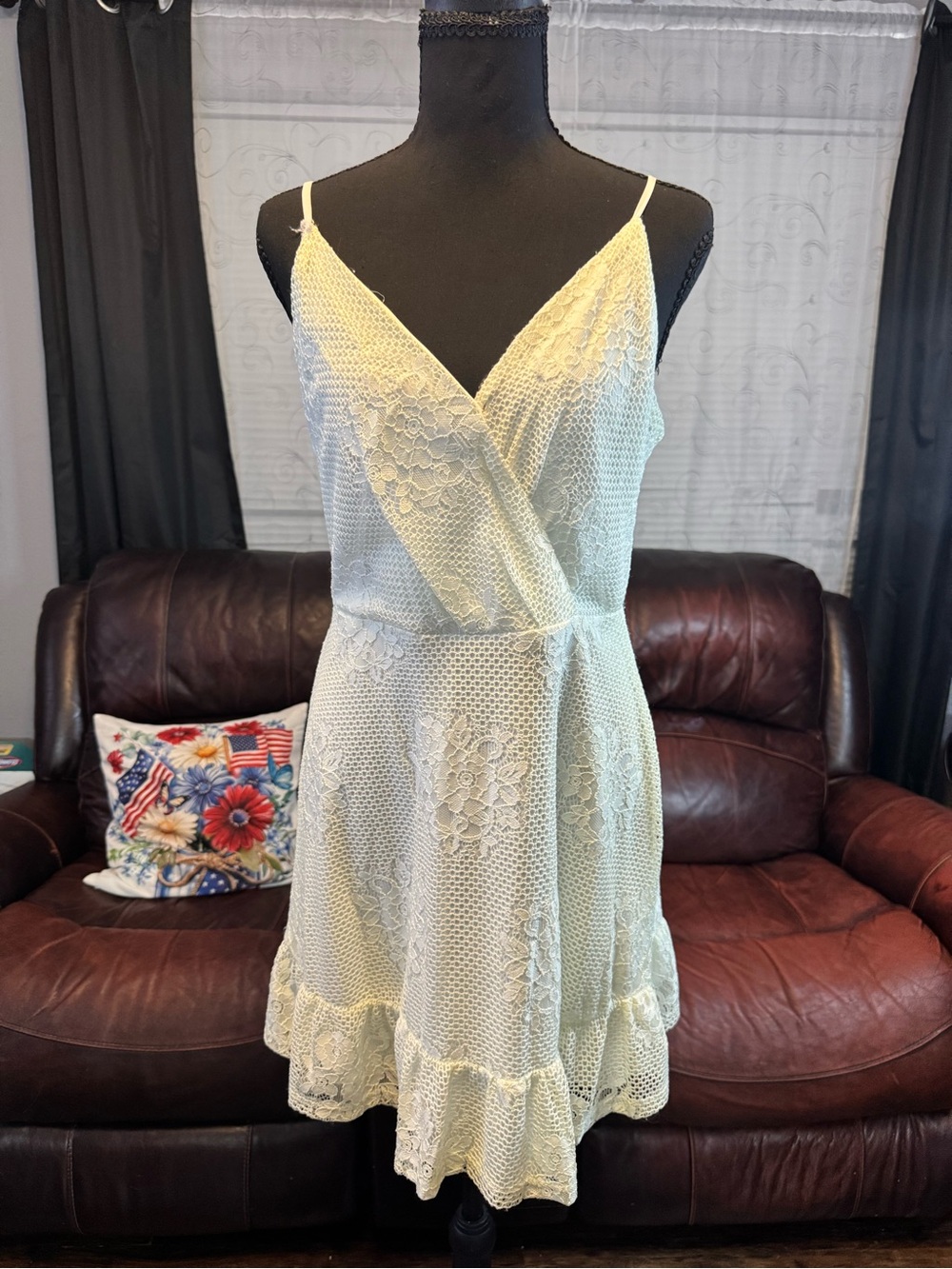 Speechless Cream Lace Wrap Mini Dress with Ruffle Hem